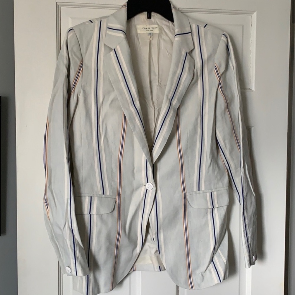 Rag & Bone Linen Blend Textured Striped 1 Button Blazer Size 10